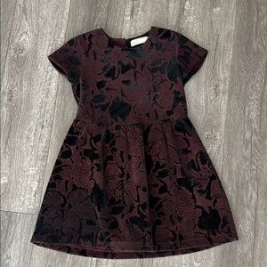 Zara girls maroon and black velvet floral dress 8